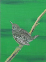 Original Oil by G.A. Moore - Small Bird on a Branch on a green background