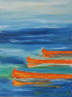 Original Oil by Grace Moore - Orange Canoes Racing