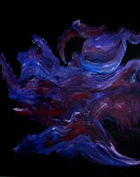 Original Painting Abstract in Brillialn Blues and Purples on Black