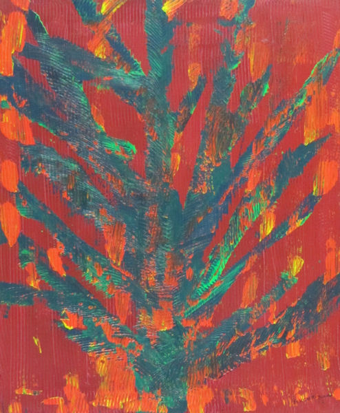 Original Painting - Stylized Cactus on Orange-Red Background
