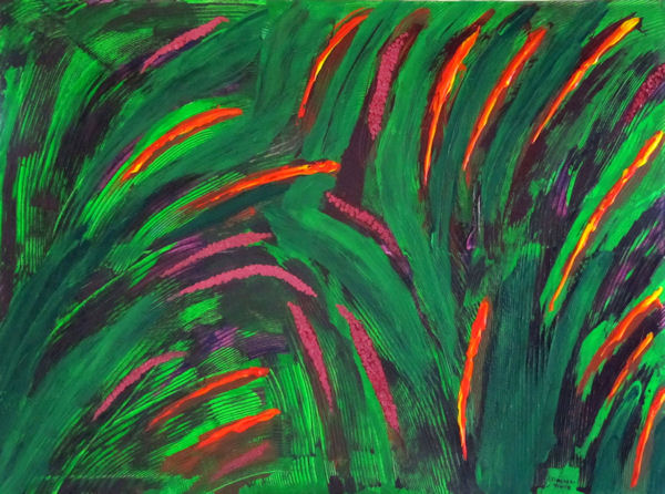 Original Painting Greens Orange Purples