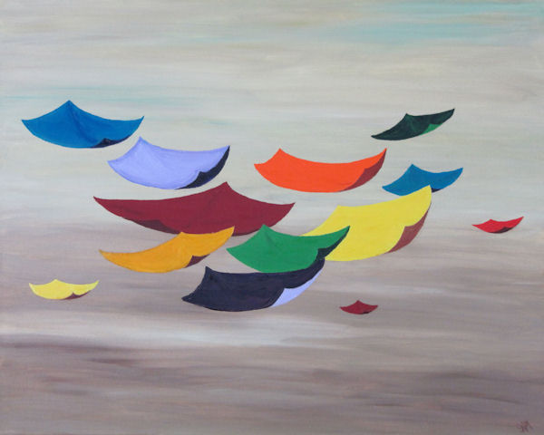 Original OIl Painting of Bright Colored "Kites" Fliying Through the Sky