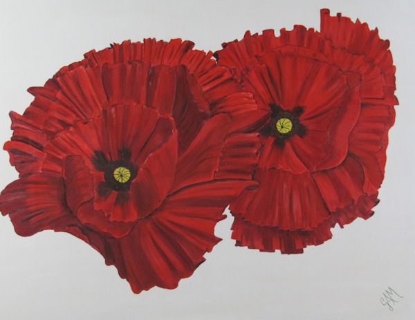 Original Oil Painting of Two Giant Red Poppies in Realistic Style