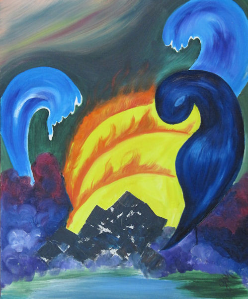Original Oil by Grace Moore - Surreal in Yellow, orange and blue