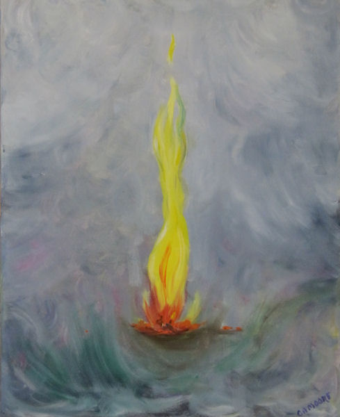 Original Painting by Grace Moore - A Rising Fire from Perhaps a Campfire