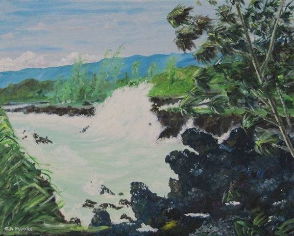 Original Oil Painting by Grace Moore - Surf on Rocks in Hawaii