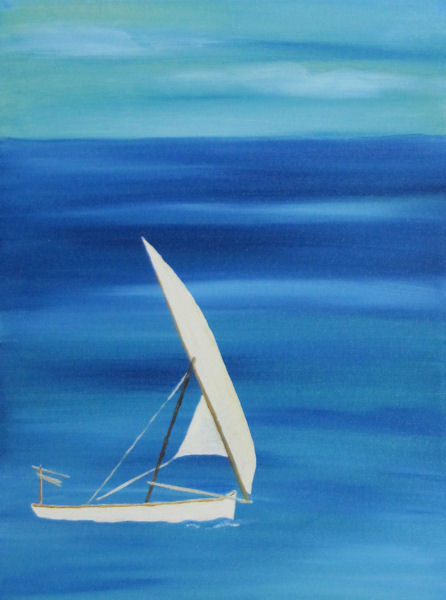 Original Oil Painting by Grace Moore - White Sailboat on a Blue Sea