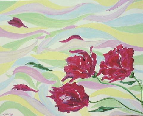 Original Oil Painting by G.A. Moore - Red Flowers in a Colorful Wind