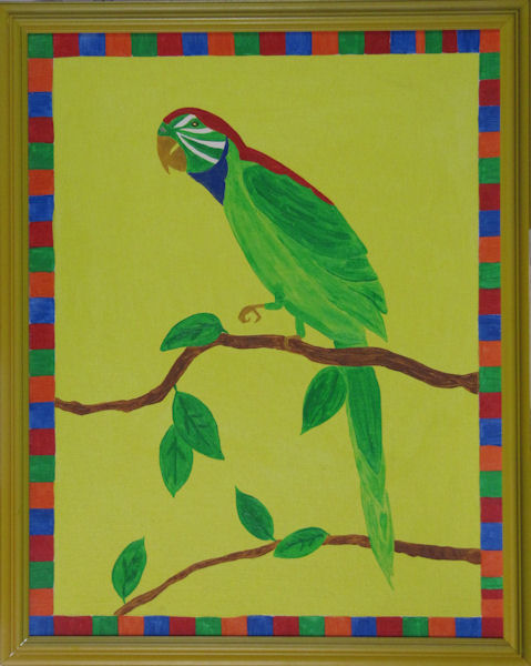 Original Painting by Fincher-Young - Bright Parrot on Yellow Background