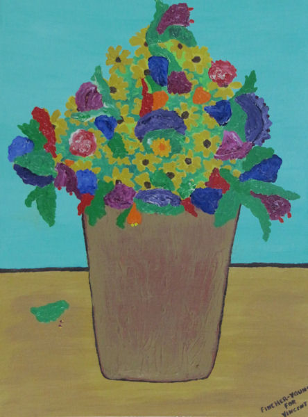 Original Painting by Carol Young - Stylized Pot of Flowers