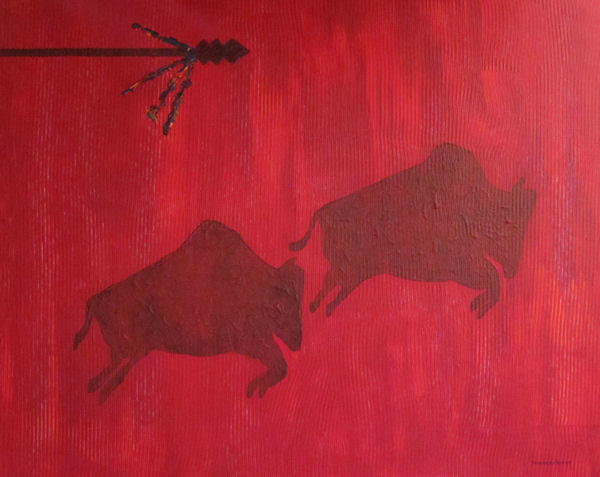 Original Painting by Carol Young - Abstract of Buffalo in Red