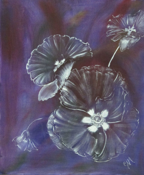 Original Oil Painting by Grace A. Moore - Shadowy floral on purple background