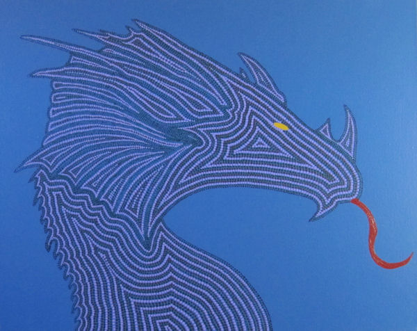 Abstract of Blue Dragon in Aboriginal Dot Technique